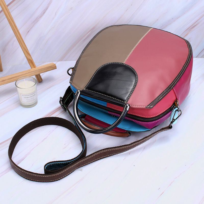 Damen Circle Echtleder Tasche Patchwork Umhängetasche Handtasche Umhängetasche