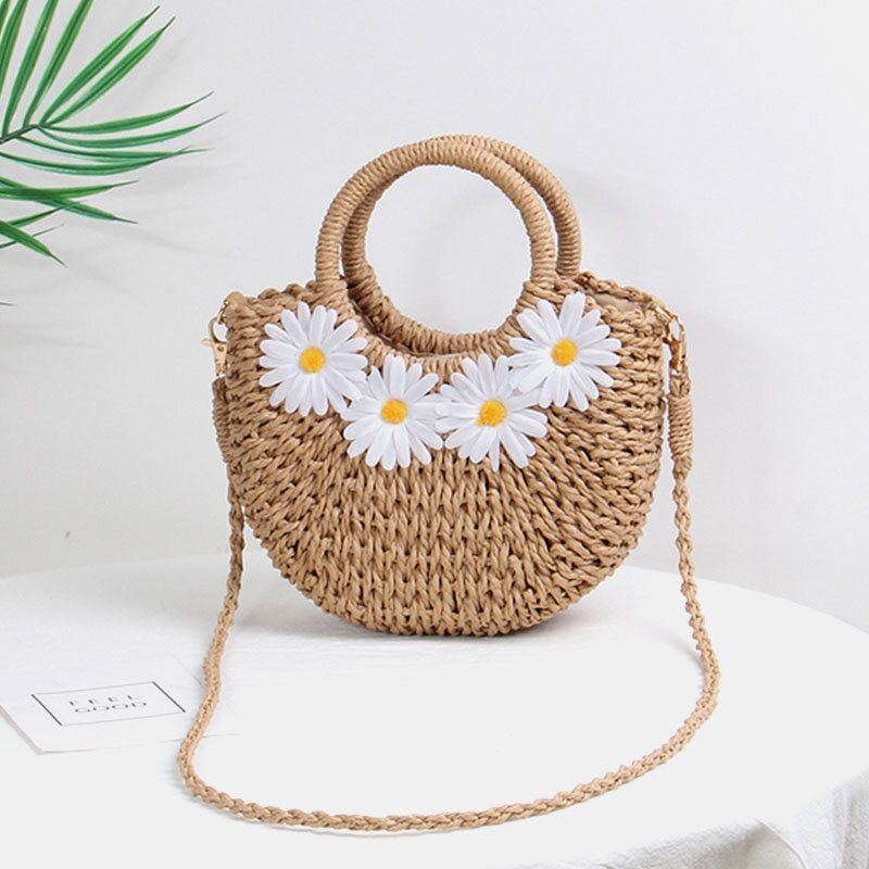 Damen Daisy Reise Sommer Strand Stroh Handtasche Umhängetasche Umhängetasche