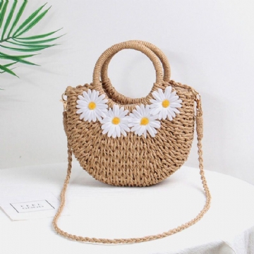 Damen Daisy Reise Sommer Strand Stroh Handtasche Umhängetasche Umhängetasche