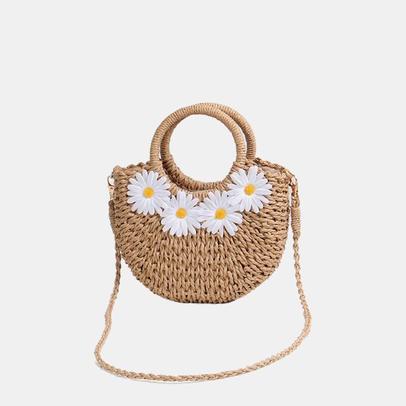 Damen Daisy Reise Sommer Strand Stroh Handtasche Umhängetasche Umhängetasche