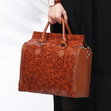 Damen Geprägte Blumenhandtasche Vintage Große Capavcity Umhängetasche