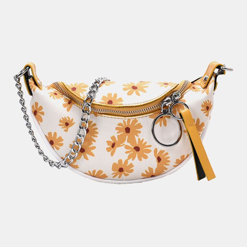 Damen Pu Sommer Kleine Gänseblümchen Brusttasche