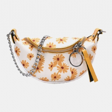 Damen Pu Sommer Kleine Gänseblümchen Brusttasche