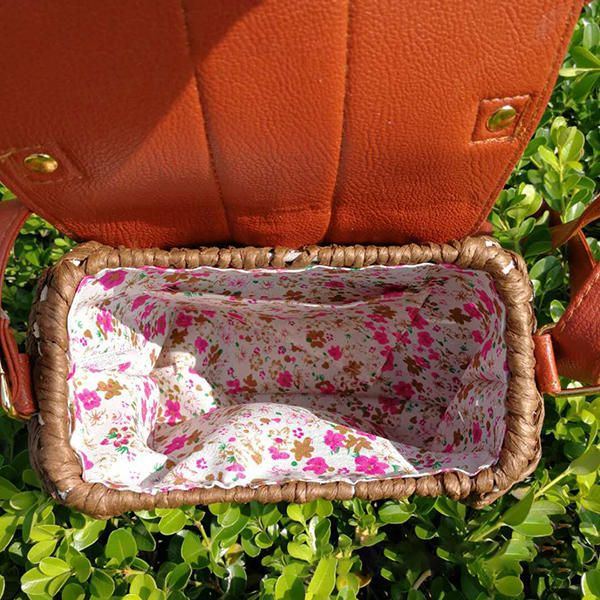 Damen Reisestroh Strandtaschen Quaste Patchwork Umhängetasche