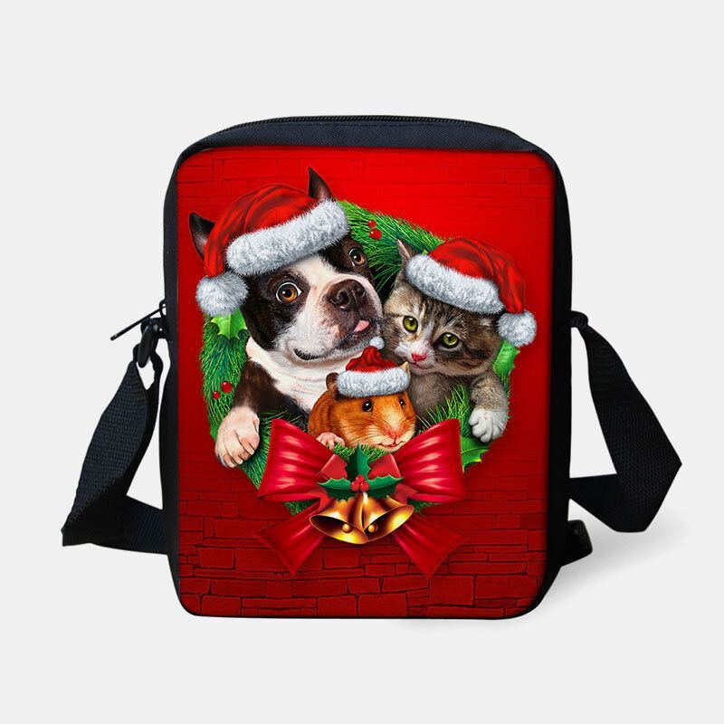 Damen Unisex Kind Weihnachten Niedlich Hund Katze Tierdruck Kleine Umhängetasche Handtasche