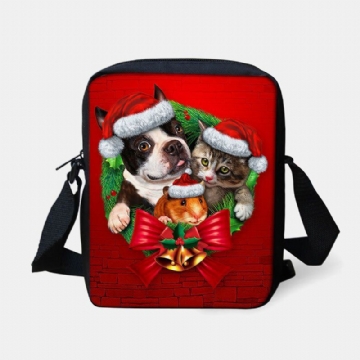 Damen Unisex Kind Weihnachten Niedlich Hund Katze Tierdruck Kleine Umhängetasche Handtasche