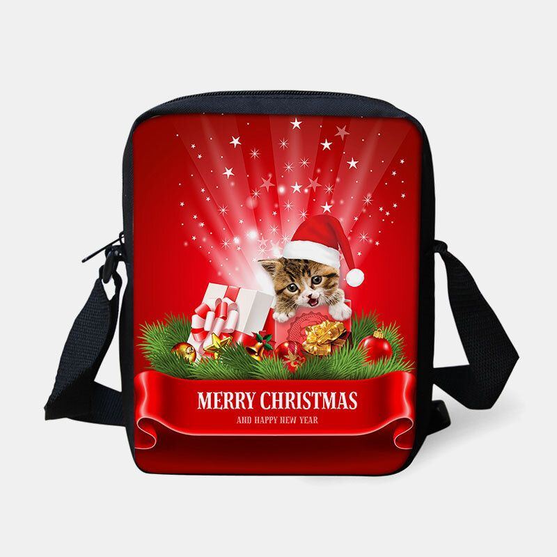 Damen Unisex Kind Weihnachten Niedlich Hund Katze Tierdruck Kleine Umhängetasche Handtasche