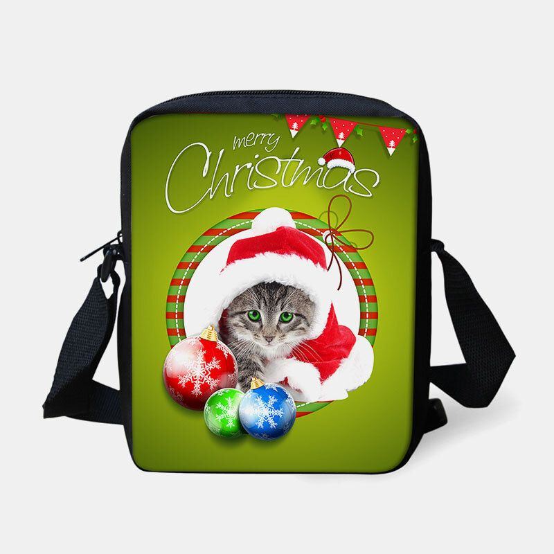 Damen Unisex Kind Weihnachten Niedlich Hund Katze Tierdruck Kleine Umhängetasche Handtasche