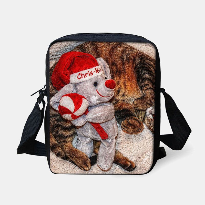 Damen Unisex Kind Weihnachten Niedlich Hund Katze Tierdruck Kleine Umhängetasche Handtasche