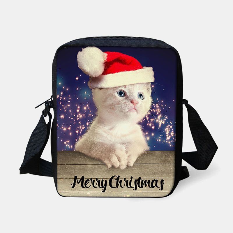 Damen Unisex Kind Weihnachten Niedlich Hund Katze Tierdruck Kleine Umhängetasche Handtasche