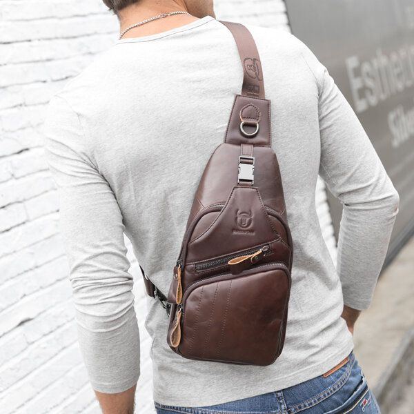 Echtes Leder Retro Brusttasche Outdoor Freizeit Daypack Umhängetasche Für Herren