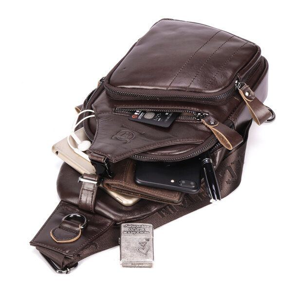 Echtes Leder Retro Brusttasche Outdoor Freizeit Daypack Umhängetasche Für Herren