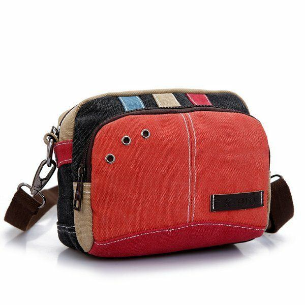 Damen Canvas Umhängetaschen Kontrastfarbe Lässige Kleine Umhängetaschen Messenger Bags