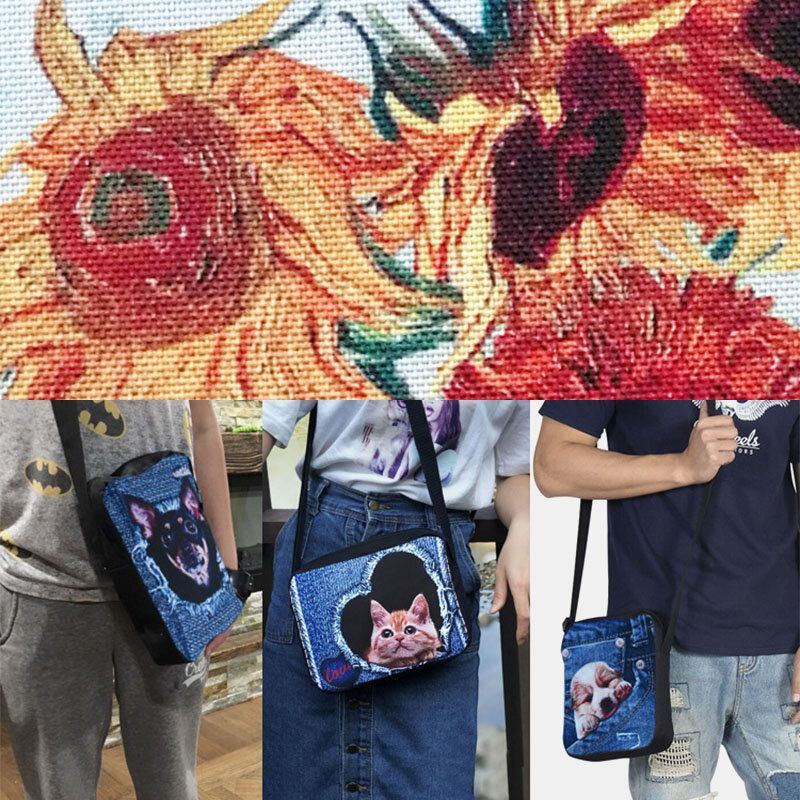 Damen Denim 3d Dreidimensionale Tier Kreative Cartoon Netter Druck Katze Lässige Handytasche Gürteltasche Umhängetasche