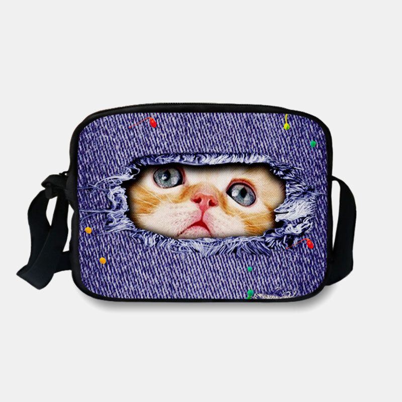 Damen Denim 3d Dreidimensionale Tier Kreative Cartoon Netter Druck Katze Lässige Handytasche Gürteltasche Umhängetasche