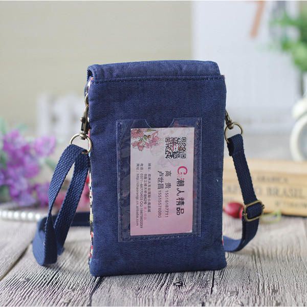 Damen Denim Drei Zwischenschichten Blumendruck Mini Umhängetaschen Spitze Umhängetaschen 6.0 Zoll Handytasche