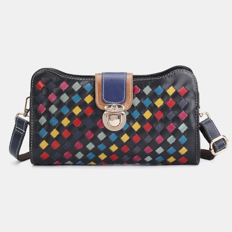 Damen Echtes Leder Patchwork Handytasche Umhängetasche Umhängetasche