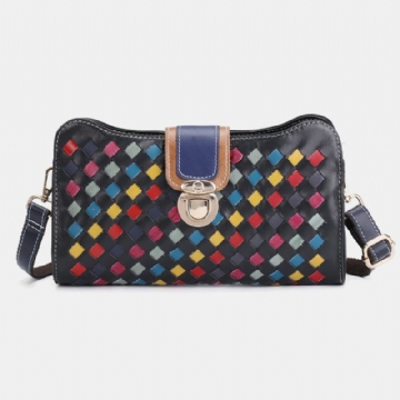 Damen Echtes Leder Patchwork Handytasche Umhängetasche Umhängetasche