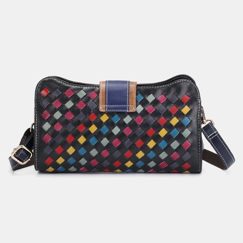 Damen Echtes Leder Patchwork Handytasche Umhängetasche Umhängetasche