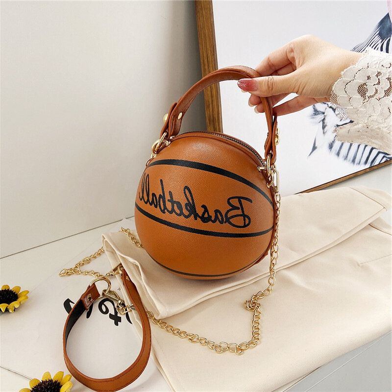 Damen Einzigartiges Design Basketball Fußball Look Mini Runde Tasche Hangbag Mode Verstellbare Umhängetasche Umhängetasche