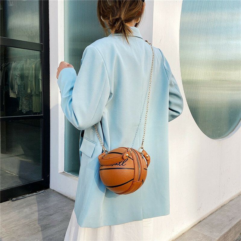 Damen Einzigartiges Design Basketball Fußball Look Mini Runde Tasche Hangbag Mode Verstellbare Umhängetasche Umhängetasche