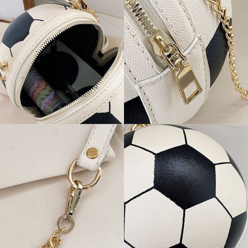 Damen Einzigartiges Design Basketball Fußball Look Mini Runde Tasche Hangbag Mode Verstellbare Umhängetasche Umhängetasche