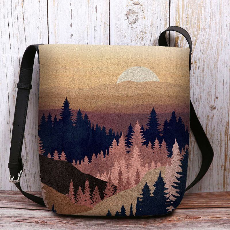 Damen Filz Damen Mountain Treetop Print Muster Multi Carry Personality Umhängetasche Umhängetasche