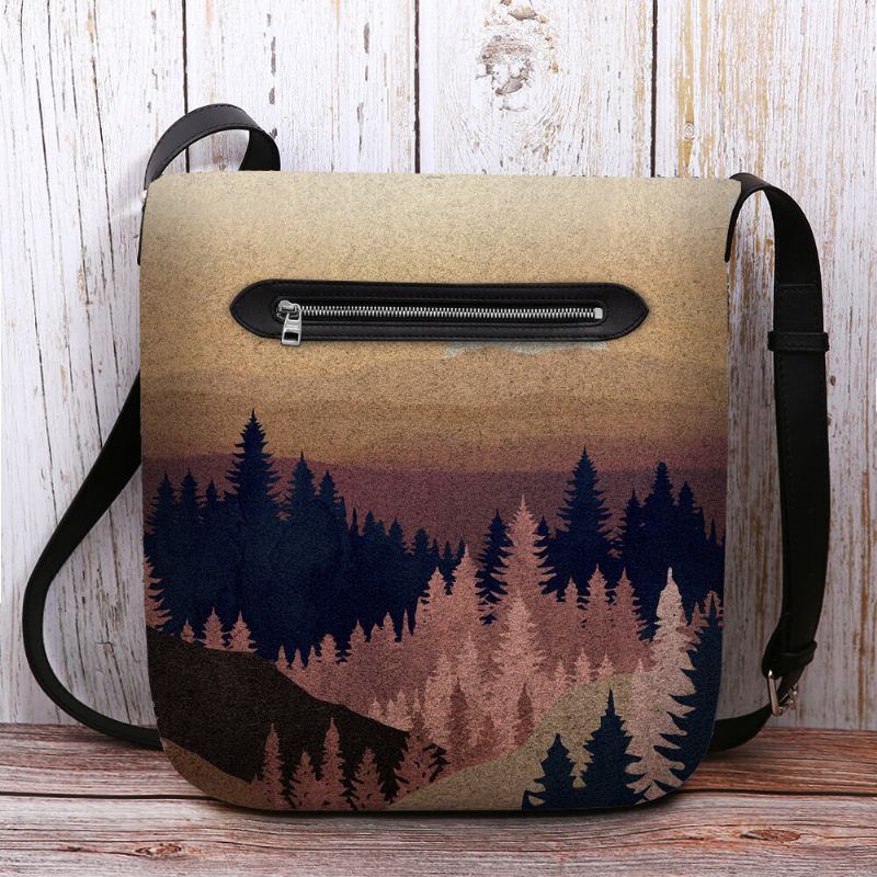 Damen Filz Damen Mountain Treetop Print Muster Multi Carry Personality Umhängetasche Umhängetasche