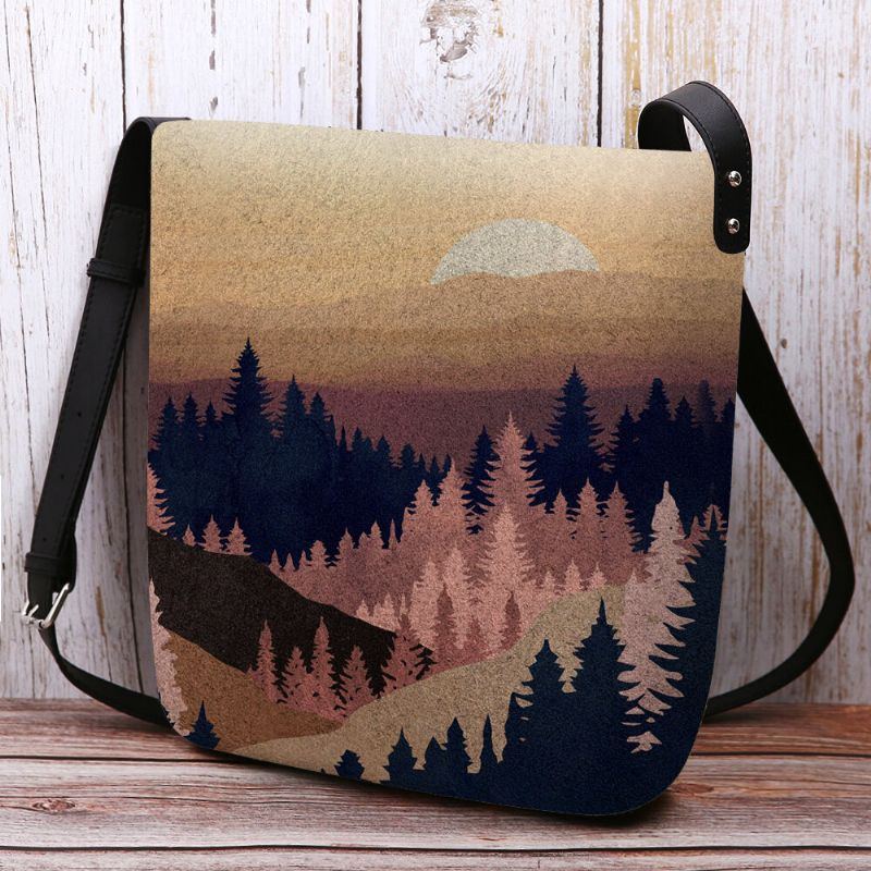 Damen Filz Damen Mountain Treetop Print Muster Multi Carry Personality Umhängetasche Umhängetasche