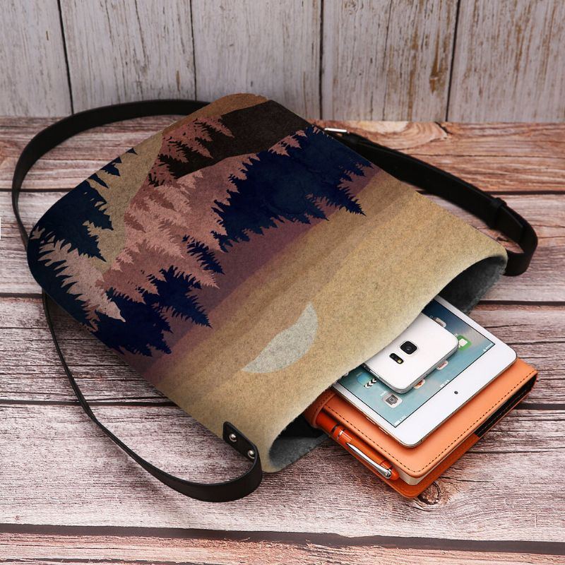 Damen Filz Damen Mountain Treetop Print Muster Multi Carry Personality Umhängetasche Umhängetasche