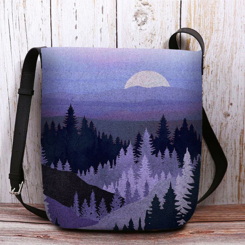 Damen Filz Damen Mountain Treetop Print Muster Multi Carry Personality Umhängetasche Umhängetasche