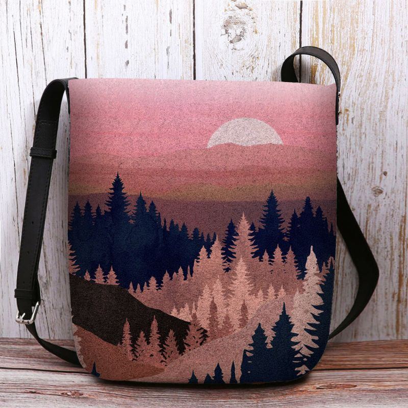 Damen Filz Damen Mountain Treetop Print Muster Multi Carry Personality Umhängetasche Umhängetasche