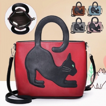 Damen Kunstleder Nettes Katzen Muster Beiläufige Handtaschen Umhängetasche