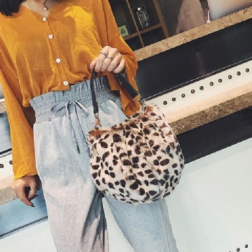 Damen Leopard Plüsch Beutel Baumwolleimer Handtasche