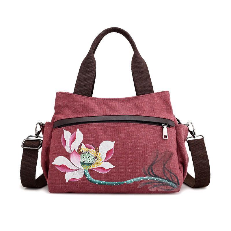 Damen Lotus Canvas Handtasche Chinesische Umhängetasche