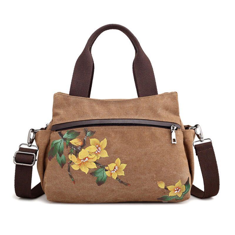 Damen Lotus Canvas Handtasche Chinesische Umhängetasche