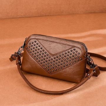 Damen Multi Pocket Front Rivet Decorate Umhängetasche Große Kapazität Abnehmbarer Schultergurt Umhängetasche Handtasche