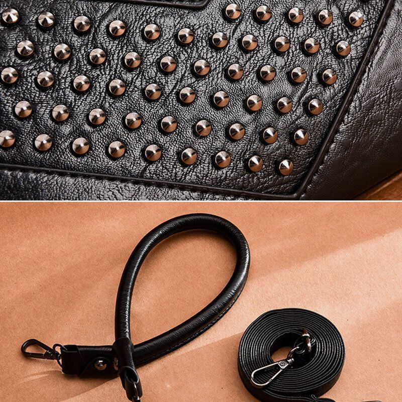 Damen Multi Pocket Front Rivet Decorate Umhängetasche Große Kapazität Abnehmbarer Schultergurt Umhängetasche Handtasche