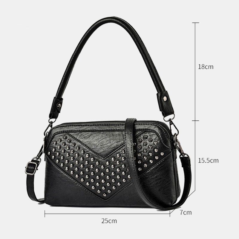 Damen Multi Pocket Front Rivet Decorate Umhängetasche Große Kapazität Abnehmbarer Schultergurt Umhängetasche Handtasche