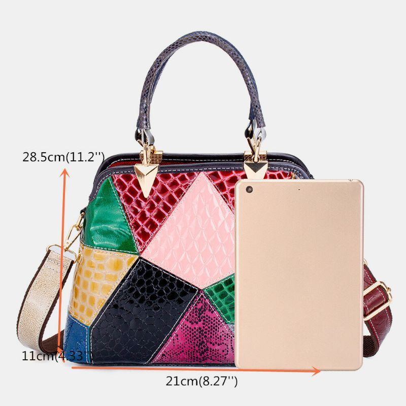 Damen Oil Wax Echtes Leder Patchwork Handtasche Umhängetasche Umhängetasche