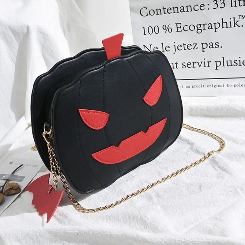 Damen Patchwork Ketten Halloween Kürbis Tasche Umhängetasche