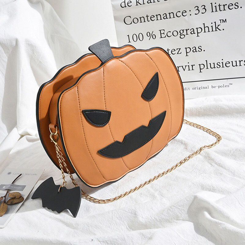 Damen Patchwork Ketten Halloween Kürbis Tasche Umhängetasche