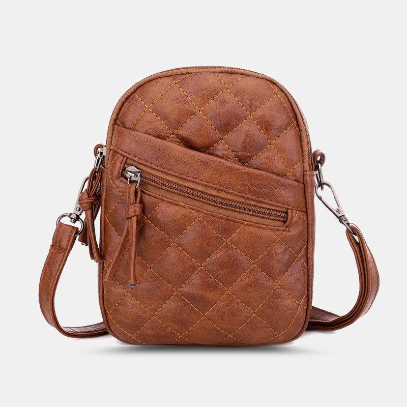 Damen Pu Leder Argyle Muster Kopfhörer Loch Casual 6.3 Zoll Handytasche Crossbody Taschen Umhängetasche