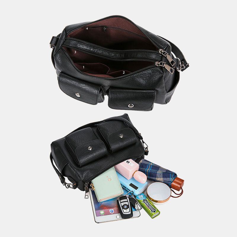 Damen Pu Leder Große Kapazität Multi Pocket Retro 6.3 Zoll Handytasche Umhängetaschen Umhängetasche