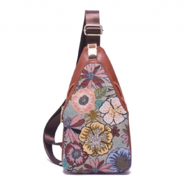 Damen Stickerei Blumen Brusttasche Vintage National Umhängetasche