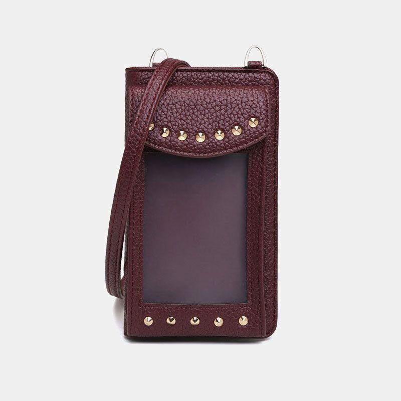 Damen Touchscreen 6.3 Zoll Handyhalter 10 Kartenfächer Rivet Crossbody Bag Wallet