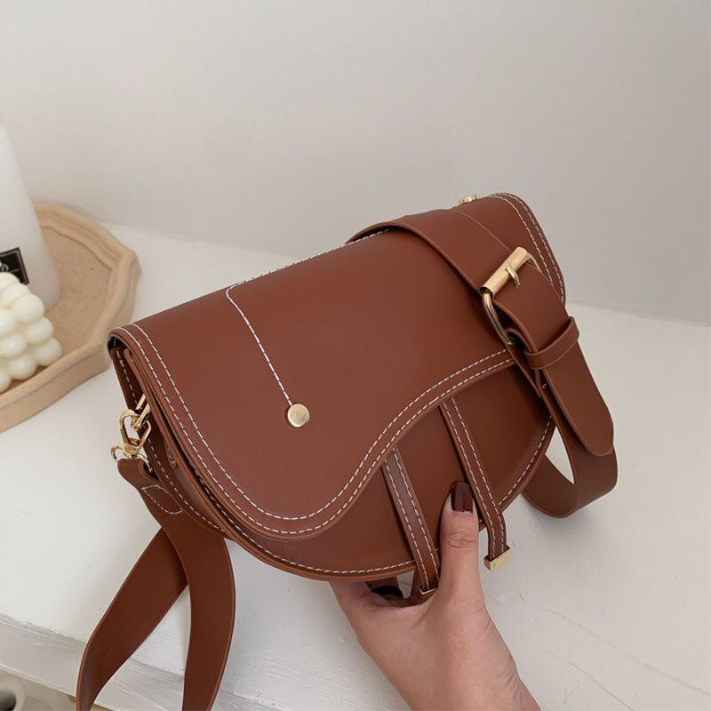 Damen Unregelmäßige Form Solid Casualc Saddle Bag Umhängetasche