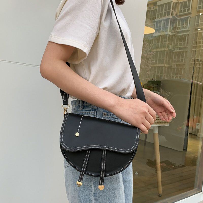 Damen Unregelmäßige Form Solid Casualc Saddle Bag Umhängetasche