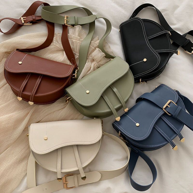 Damen Unregelmäßige Form Solid Casualc Saddle Bag Umhängetasche