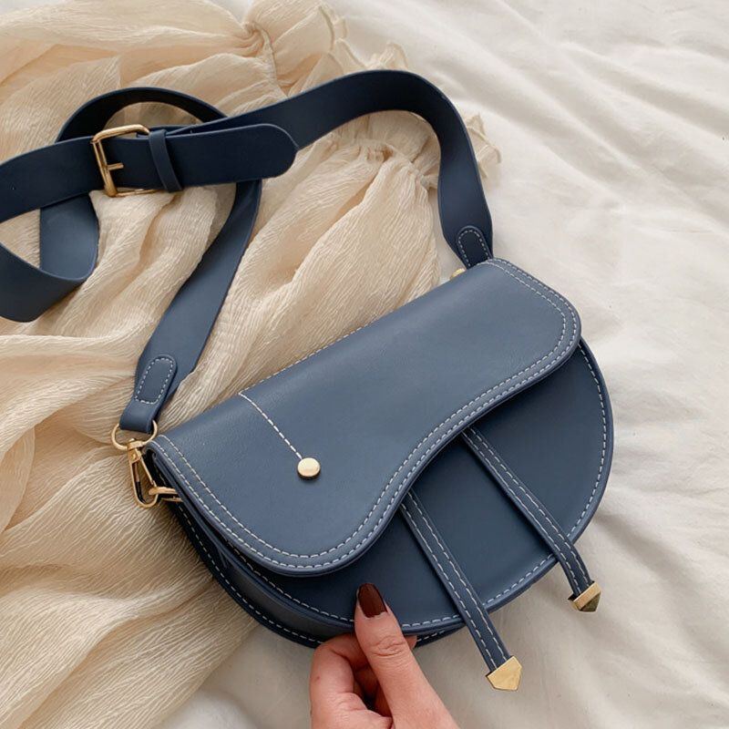 Damen Unregelmäßige Form Solid Casualc Saddle Bag Umhängetasche